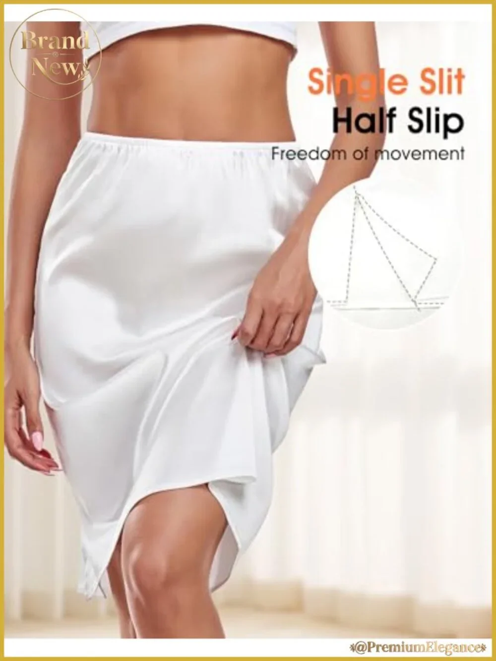 Women's Half Slip Satin Underskirt Anti-Static Side Slit Elastic Waistband